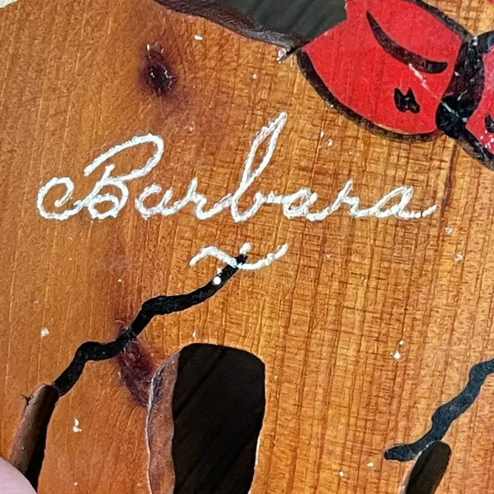 Vintage 1940s Wooden Lamb Brooch Pin Carved Hand Painted Barbara Script READ